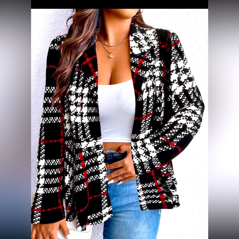 Black and red plaid blazer jacket 1x SHEIN jacket